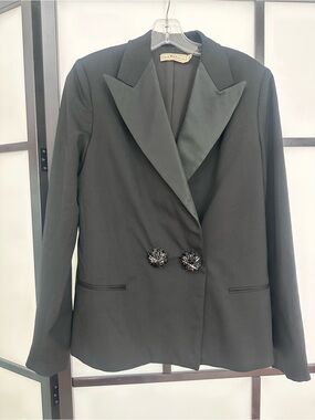 H&M x Lanvin Black Satin-Trim Double-Breasted Blazer